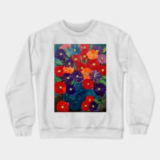 beautiful abstract flowers set against a lovely blue in a gold vase Crewneck Sweatshirt